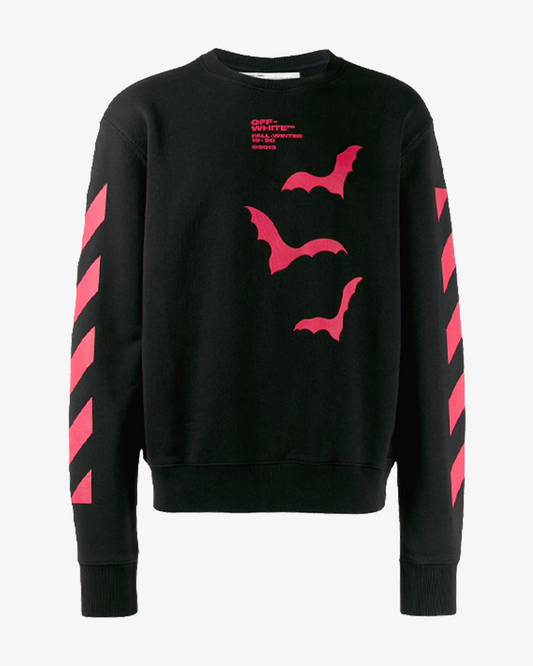 OFF WHITE BATS PRINT DIAGONAL STRIPE BLACK CREWNECK (NEW)