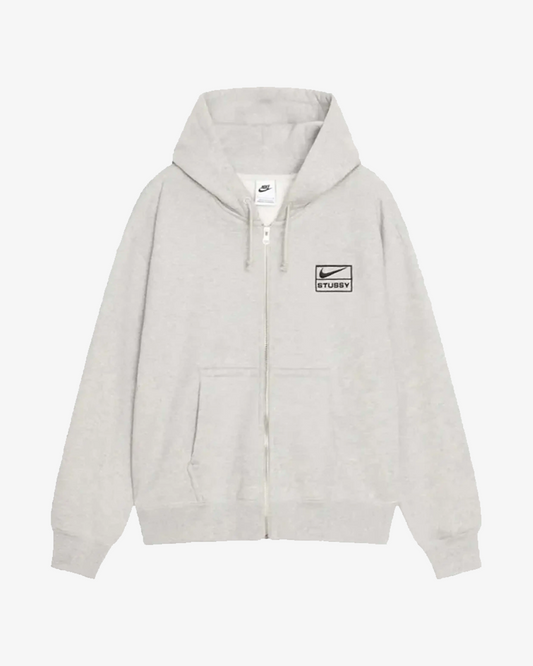 NIKE X STUSSY SS24 FLEECE GREY HEATHER FULL ZIP HOODIE (NEW)