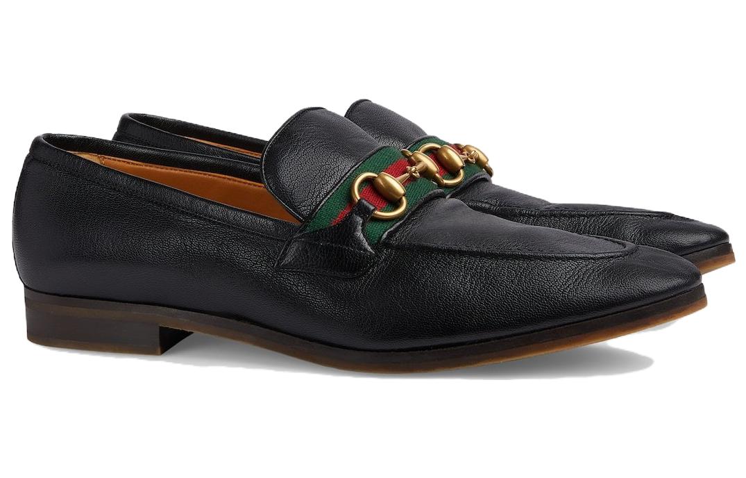 Gucci Leather Grosgrain Trim Dress Loafers 'Black Red' 759473-AACOT-1084