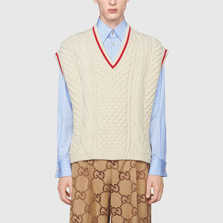 Gucci Wool Cable Knit Vest 'Ivory ' 673687-XKB22-9118