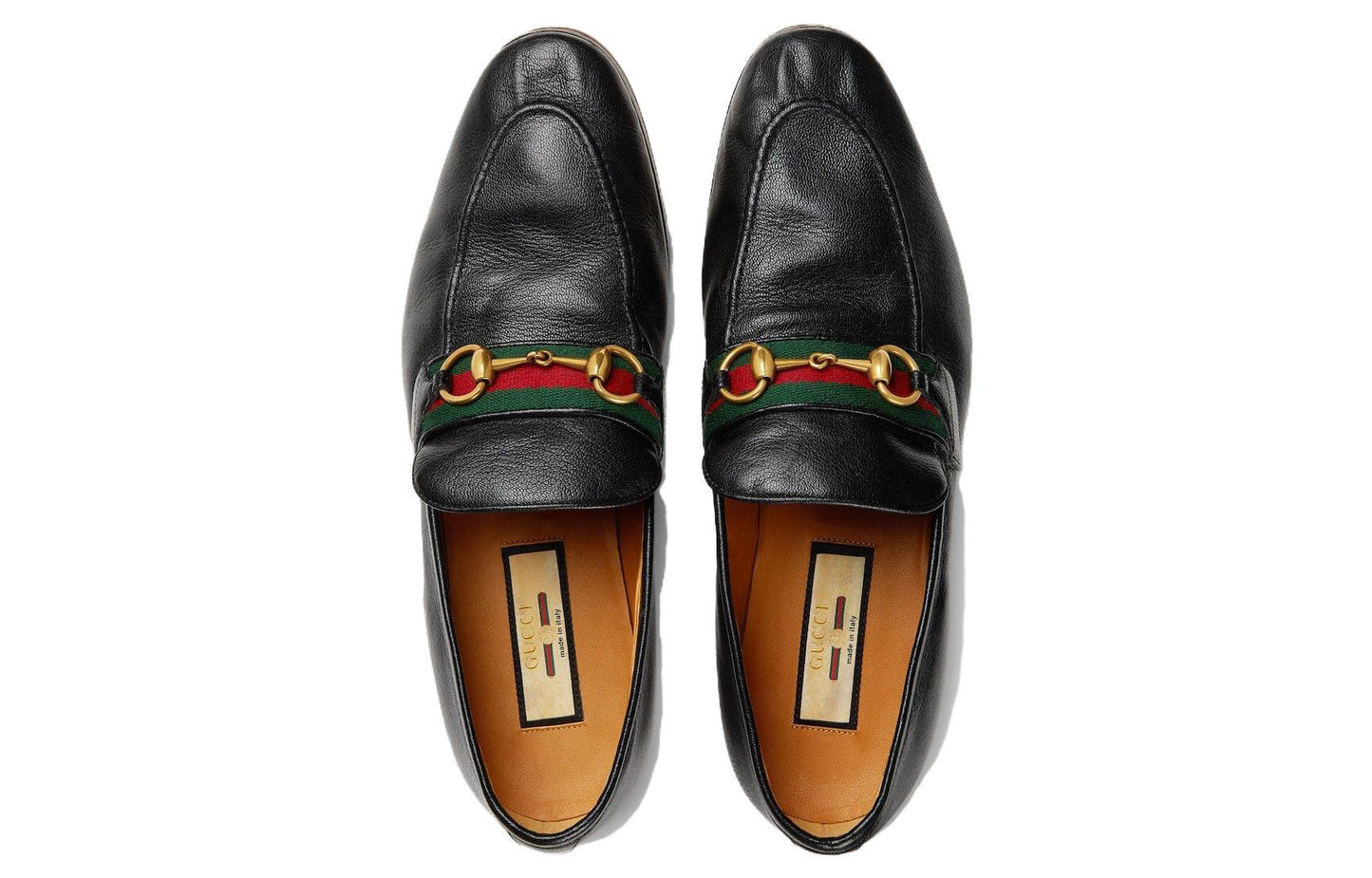 Gucci Leather Grosgrain Trim Dress Loafers 'Black Red' 759473-AACOT-1084