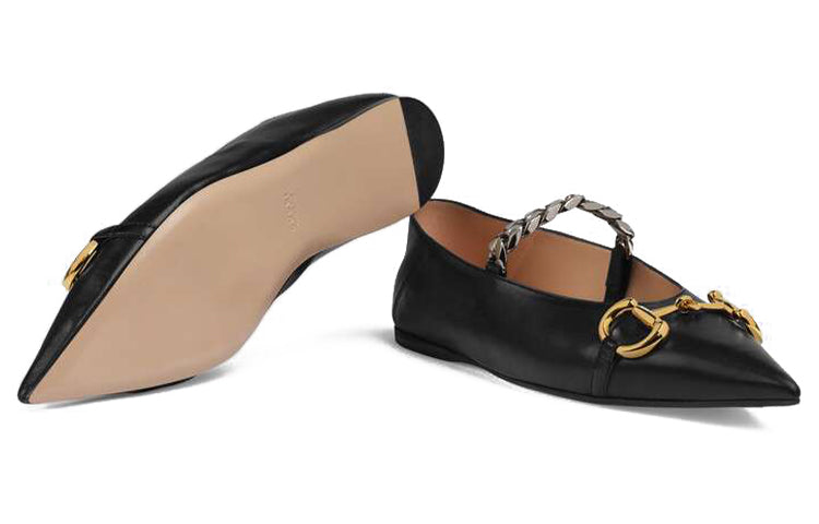 (WMNS) Gucci Ballet Flat With Horsebit Leather 'Black' 621161-1RH00-1000