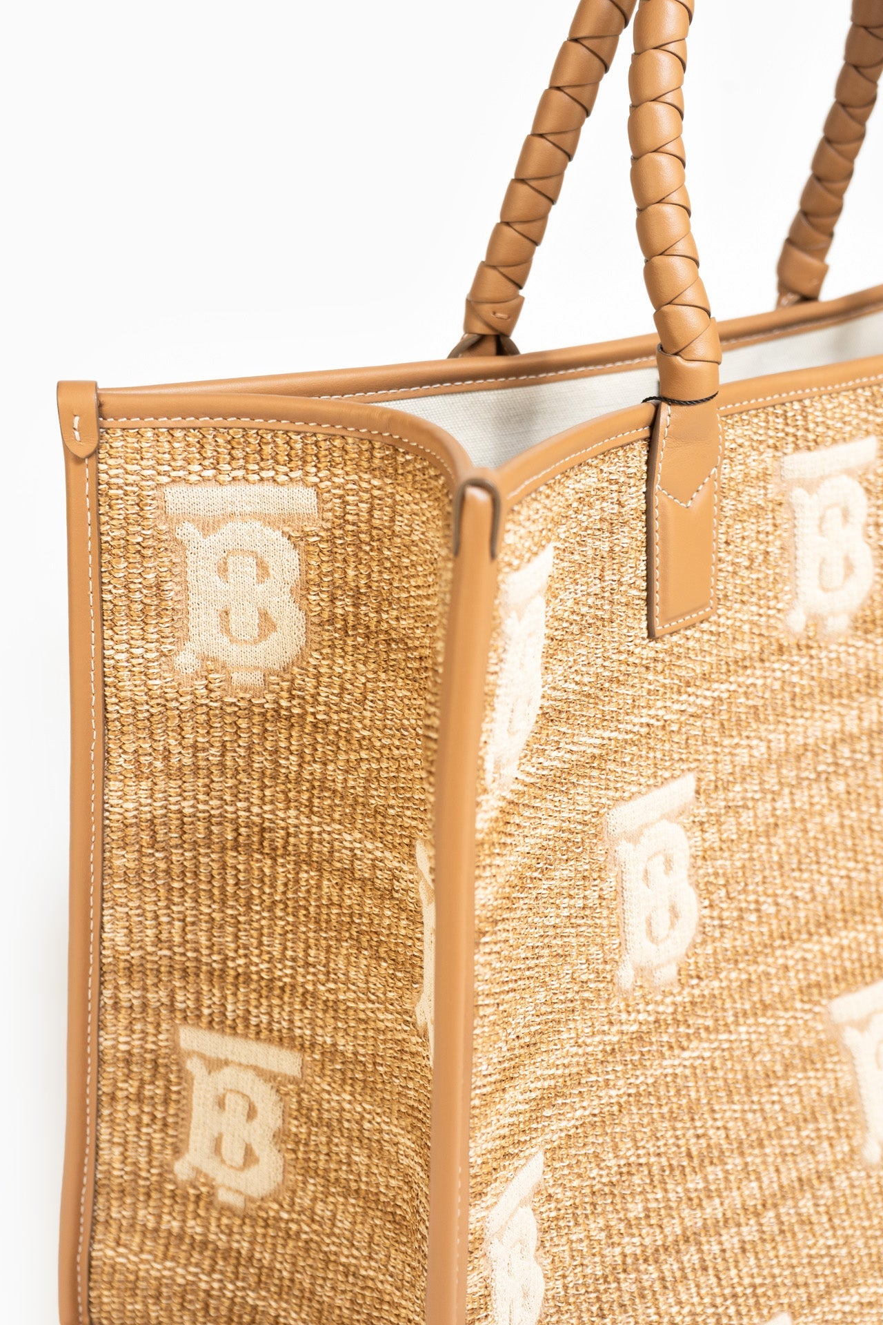 Burberry Large TB Logo Embroidered Freya Tote Bag In Beige