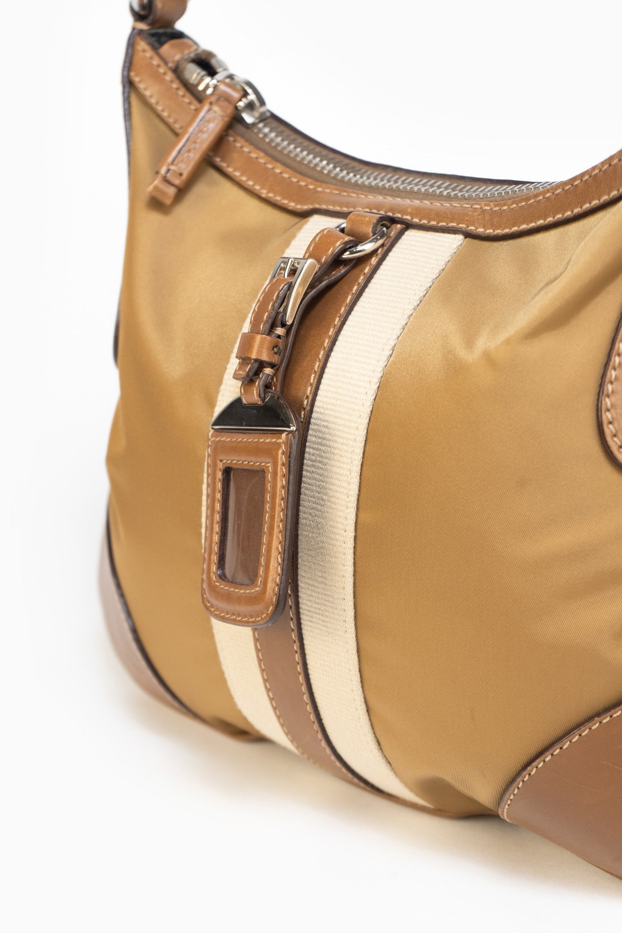 Prada Leather And Nylon Shoulder Bag In Camel