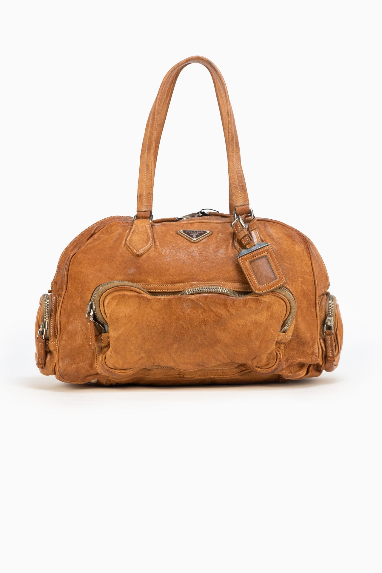 Prada Leather Hand Bag In Camel