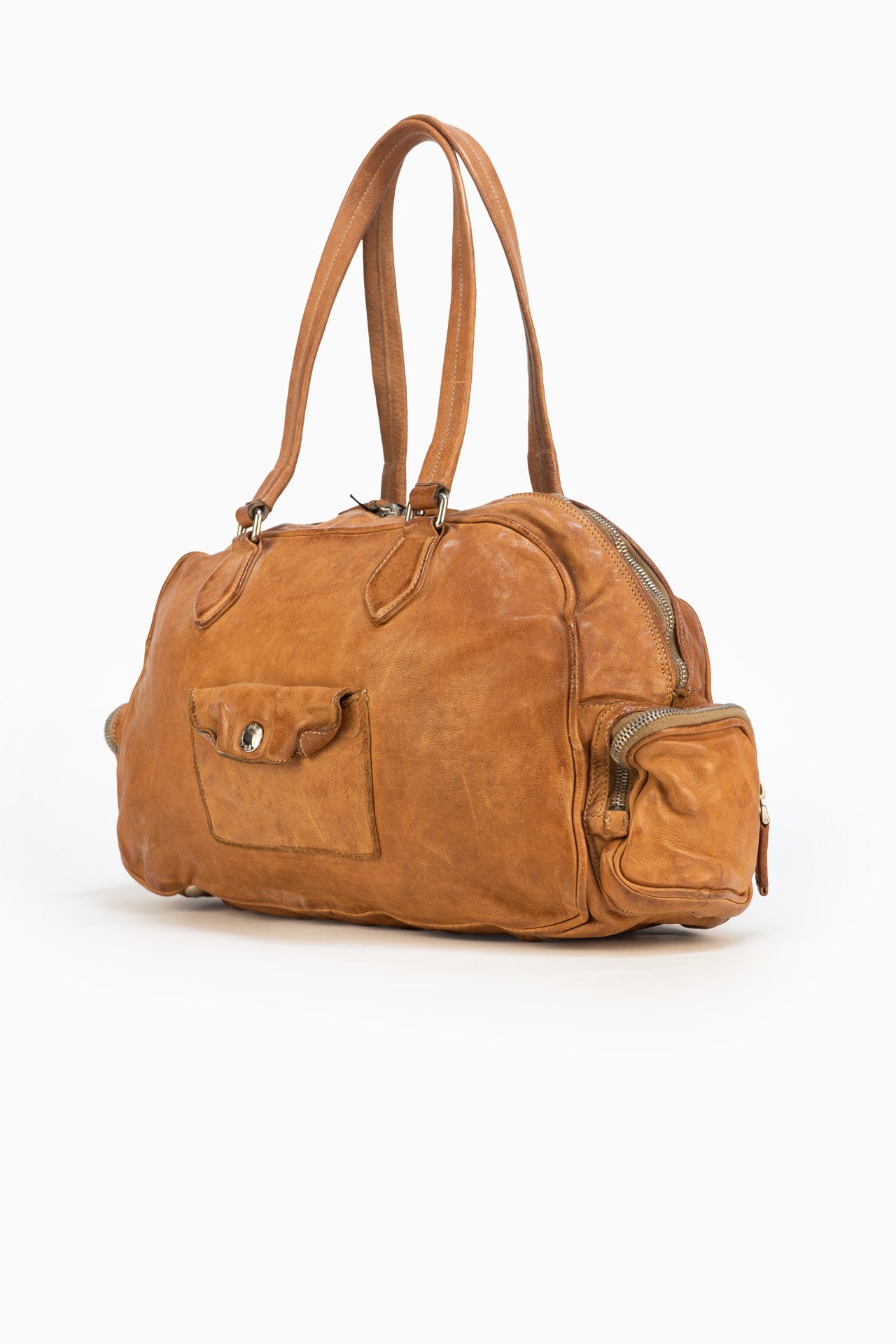 Prada Leather Hand Bag In Camel