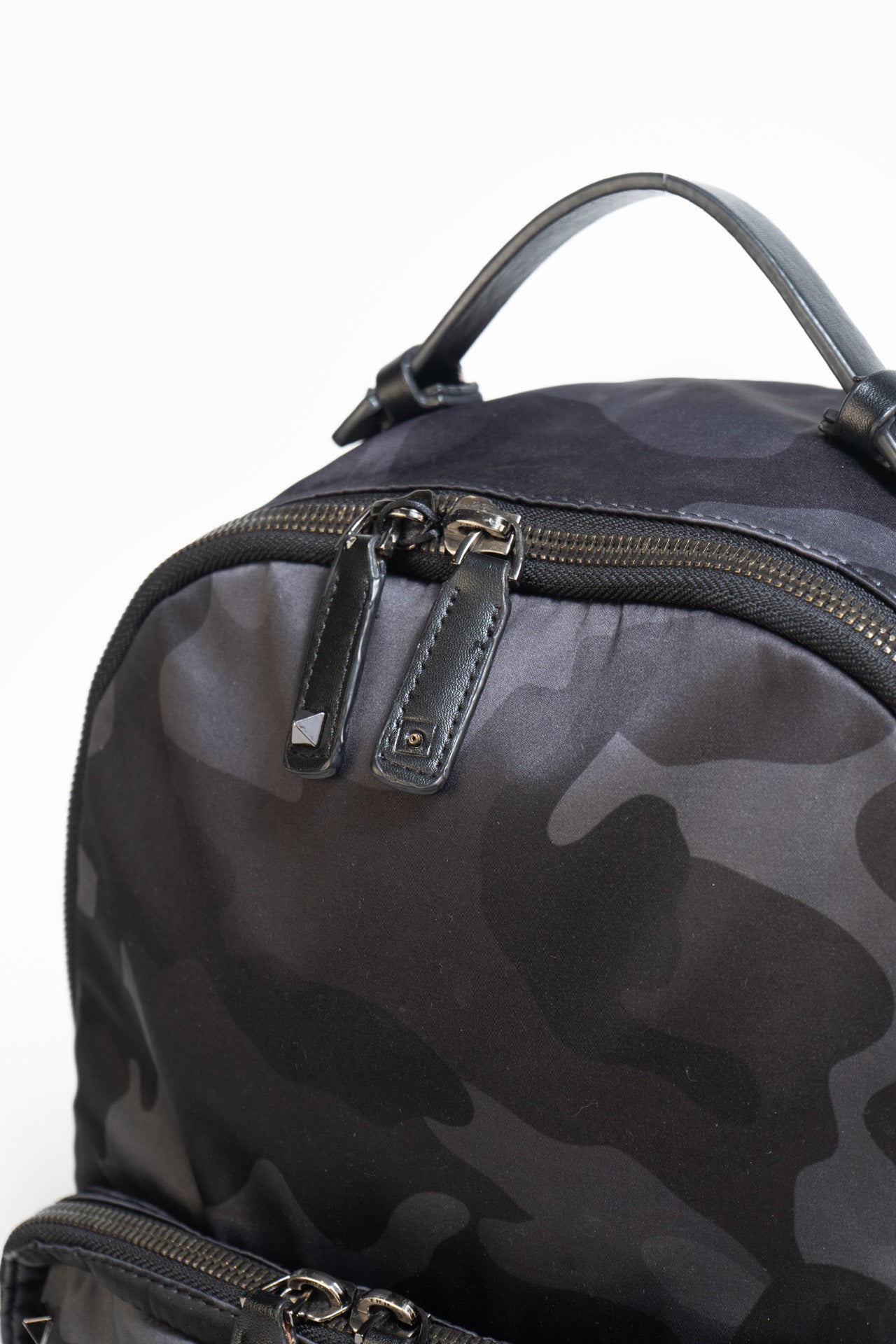 VALENTINO NYLON JACQUARD CAMO BACKPACK IN GREY