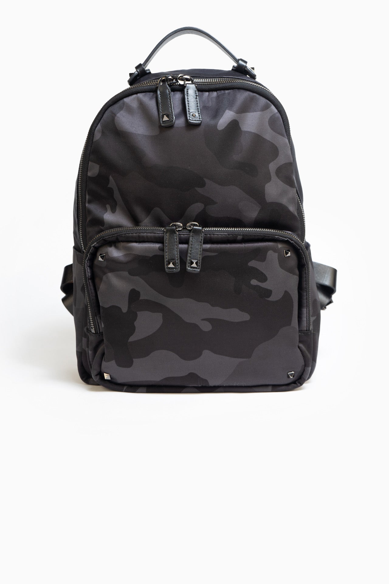 VALENTINO NYLON JACQUARD CAMO BACKPACK IN GREY