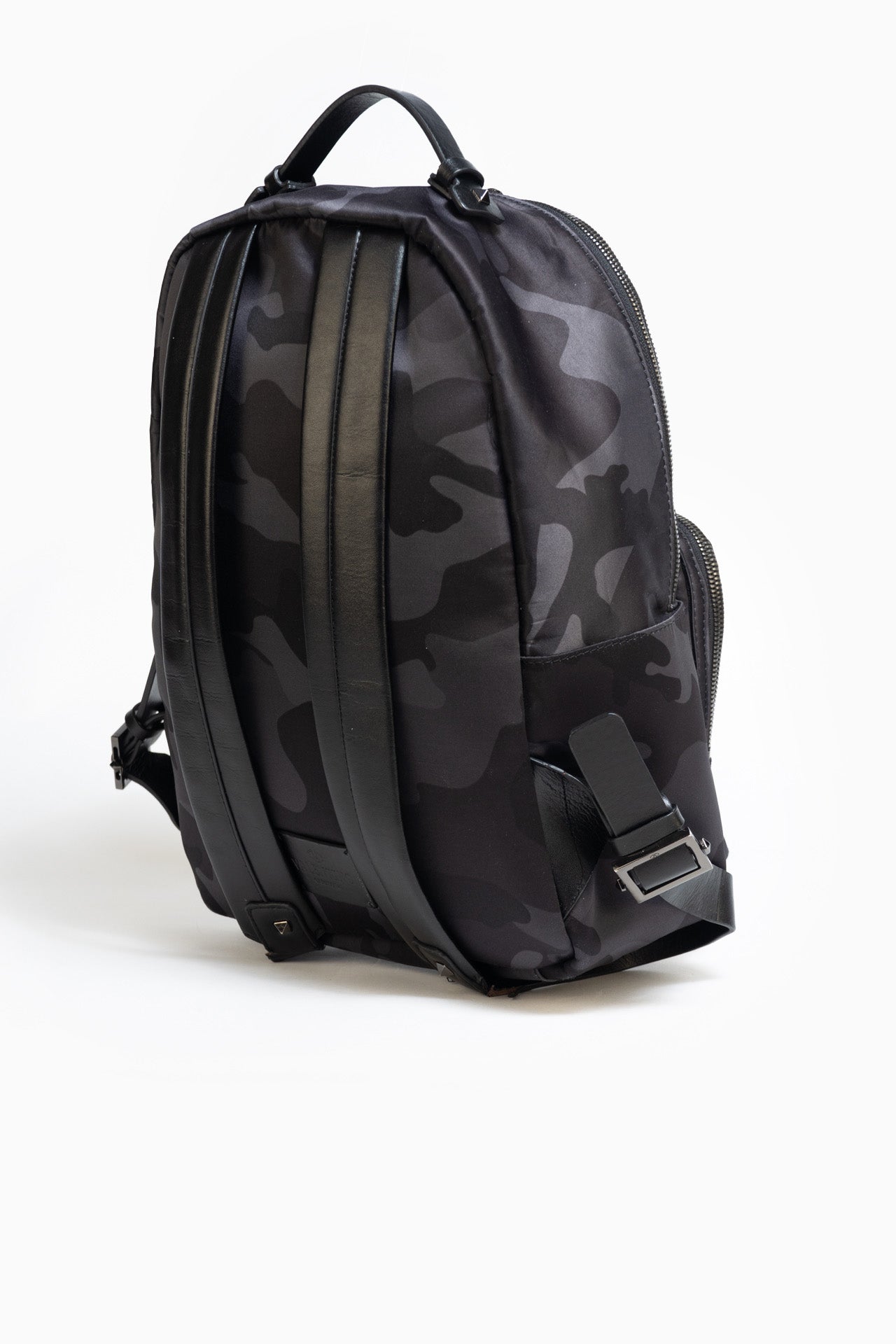 VALENTINO NYLON JACQUARD CAMO BACKPACK IN GREY