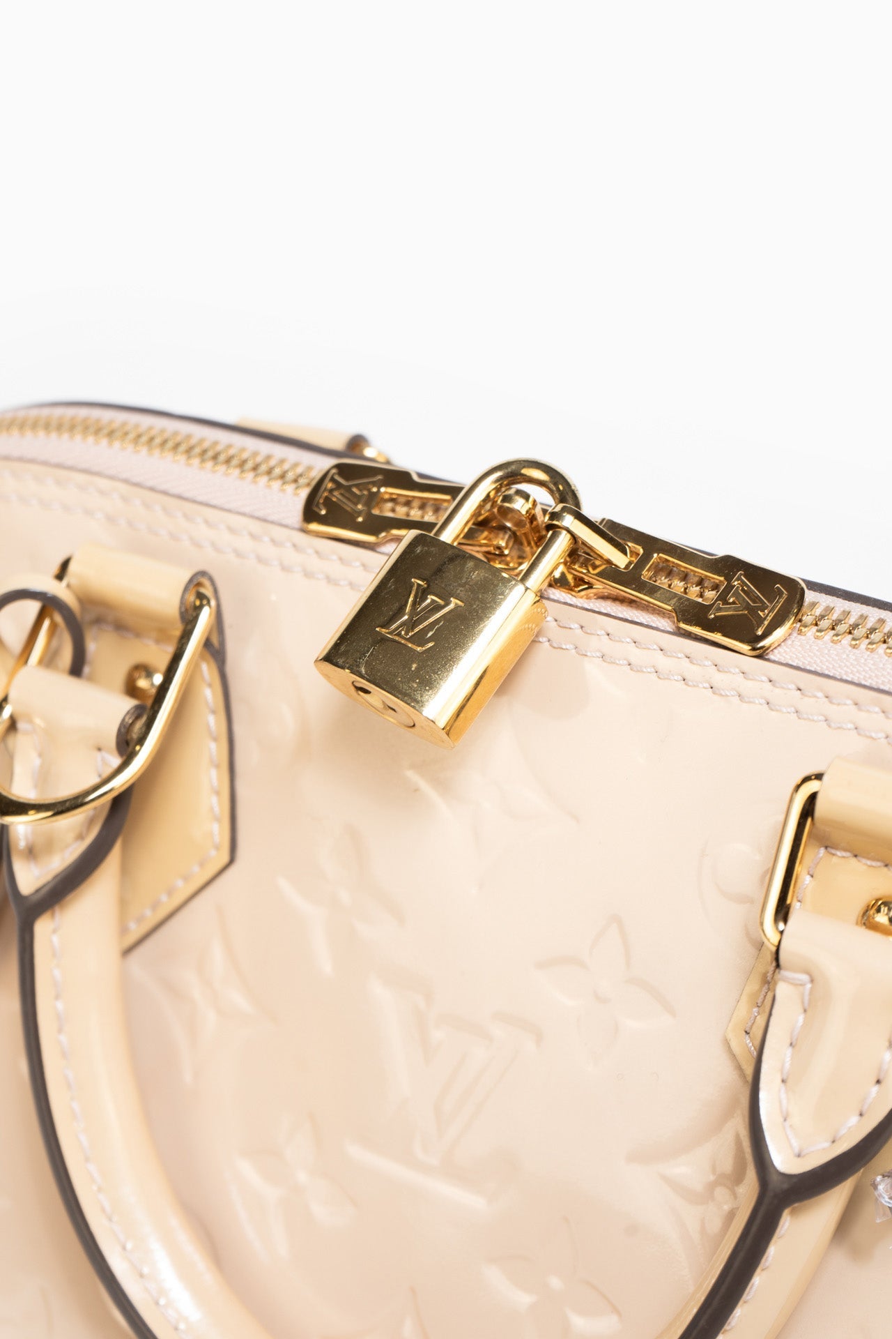 Louis Vuitton Patent Leather Monogram Alma Bag In Beige