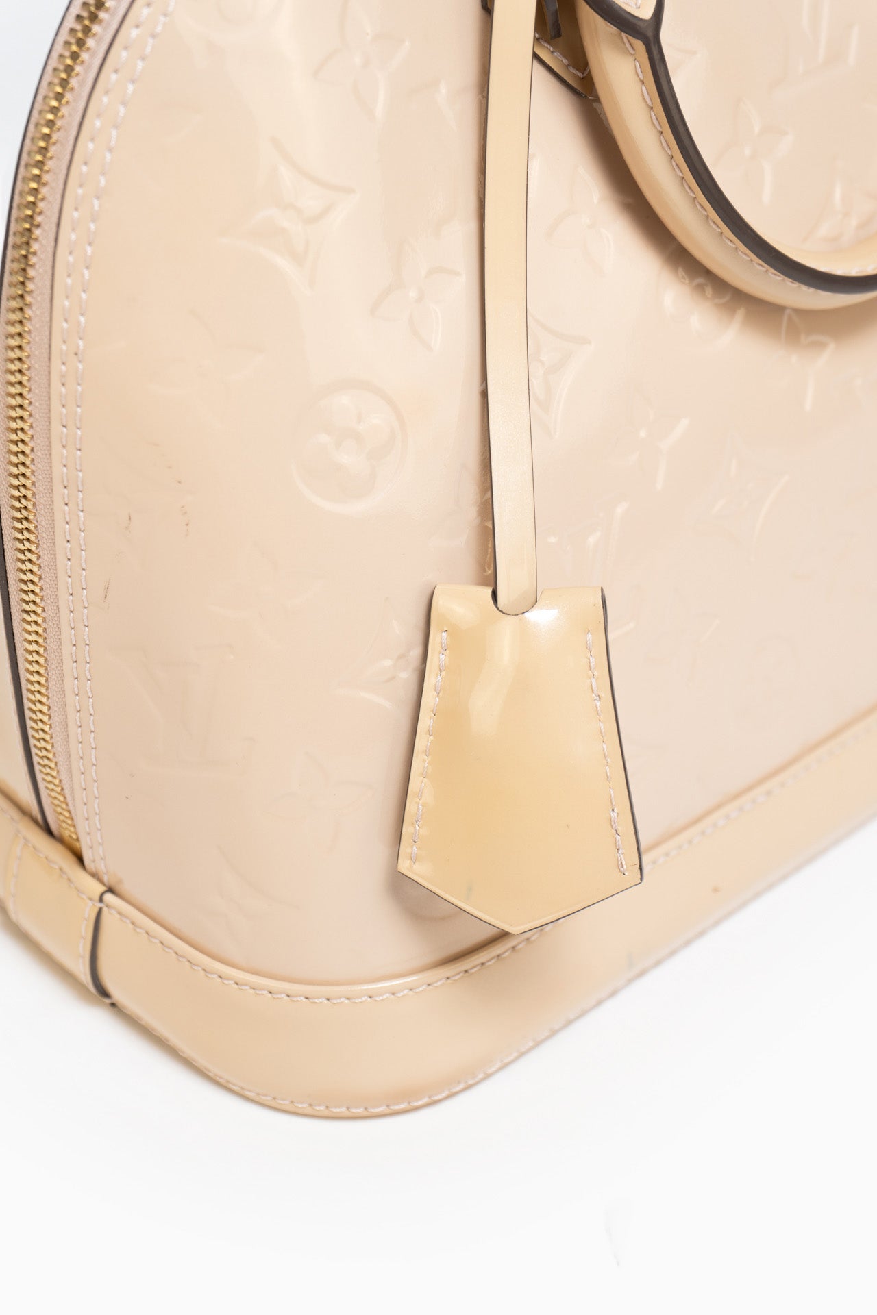 Louis Vuitton Patent Leather Monogram Alma Bag In Beige