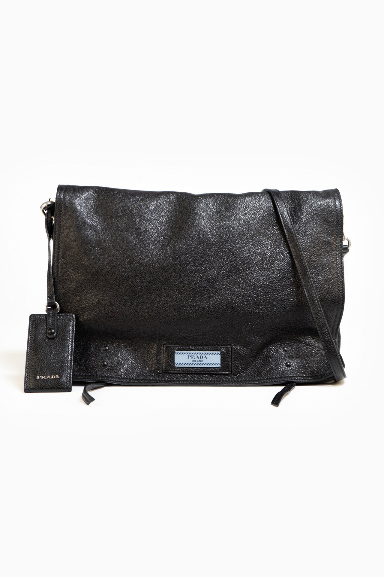 Prada Etiquette Messenger Leather Bag In Black