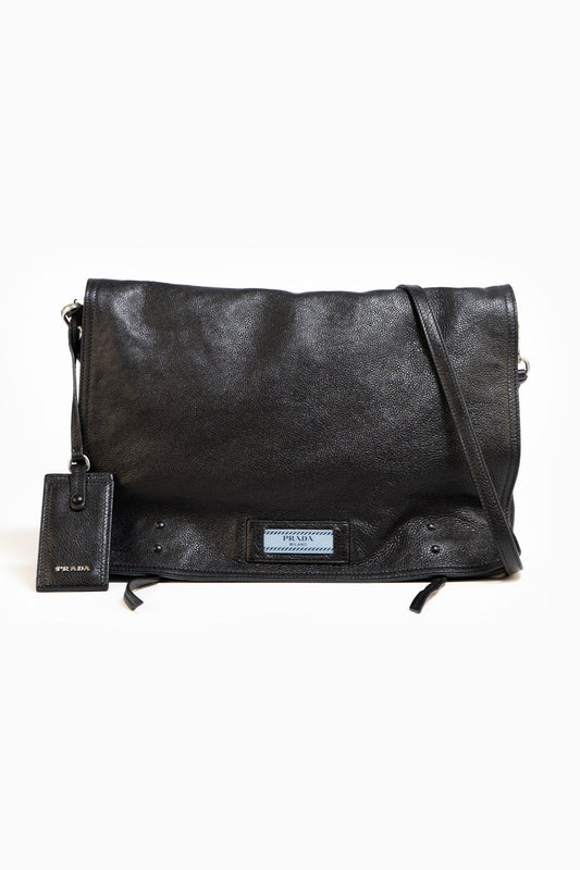 Prada Etiquette Messenger Leather Bag In Black