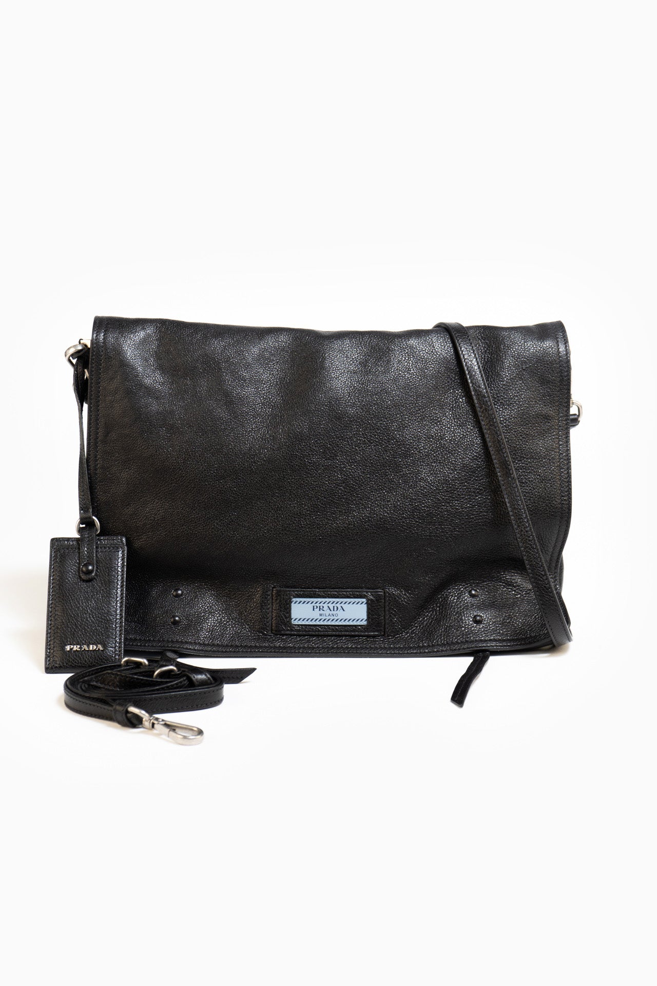 Prada Etiquette Messenger Leather Bag In Black