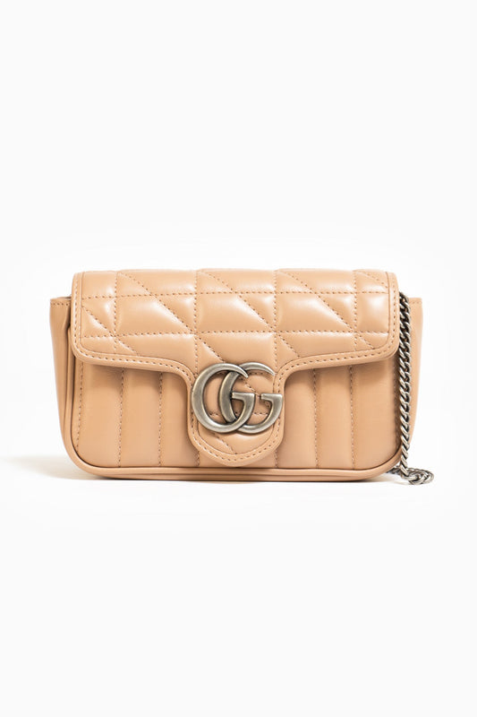 Gucci GG Marmont Super Mini Camelia Bag In Beige