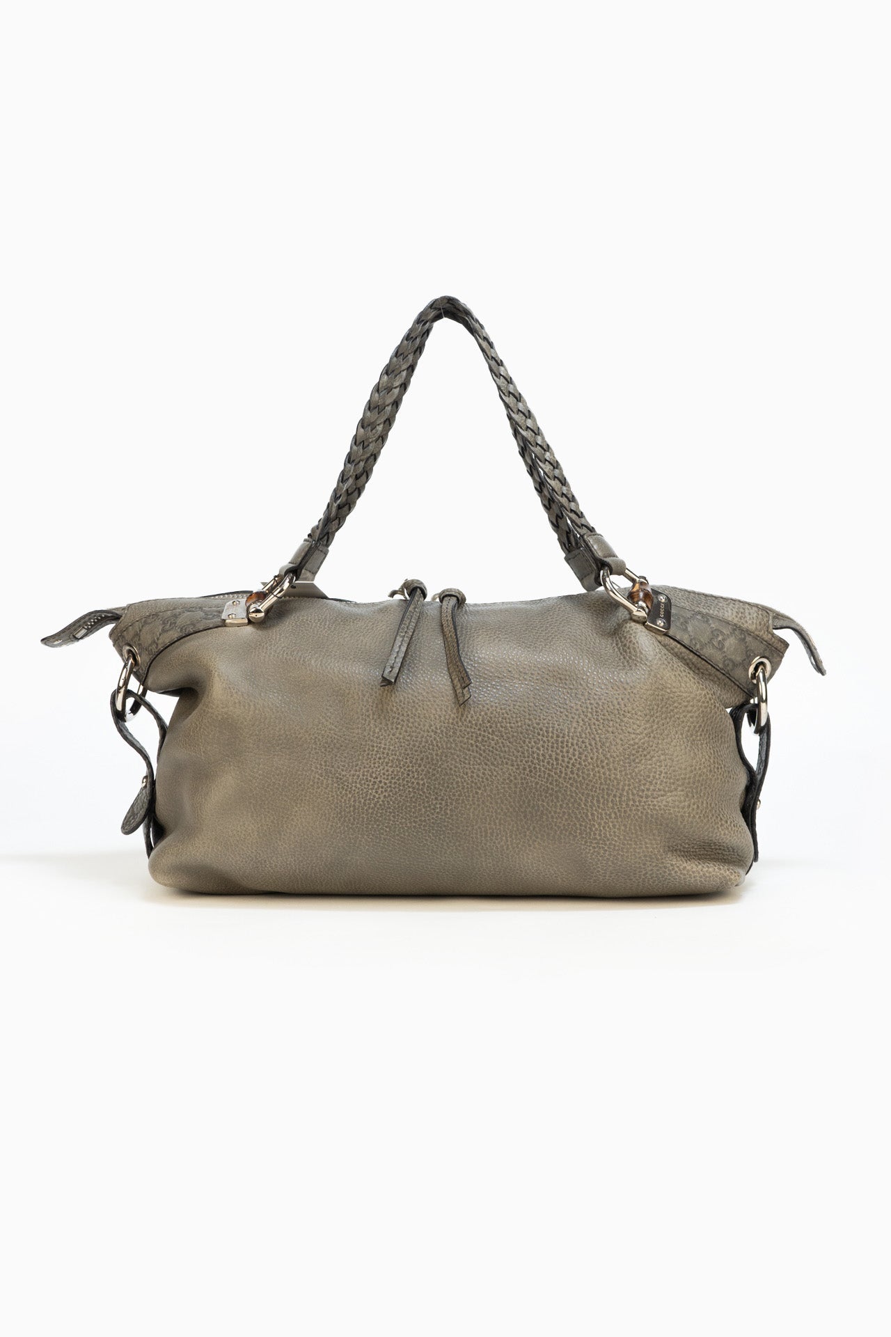 Gucci Grey Leather Handbag With Bamboo Details