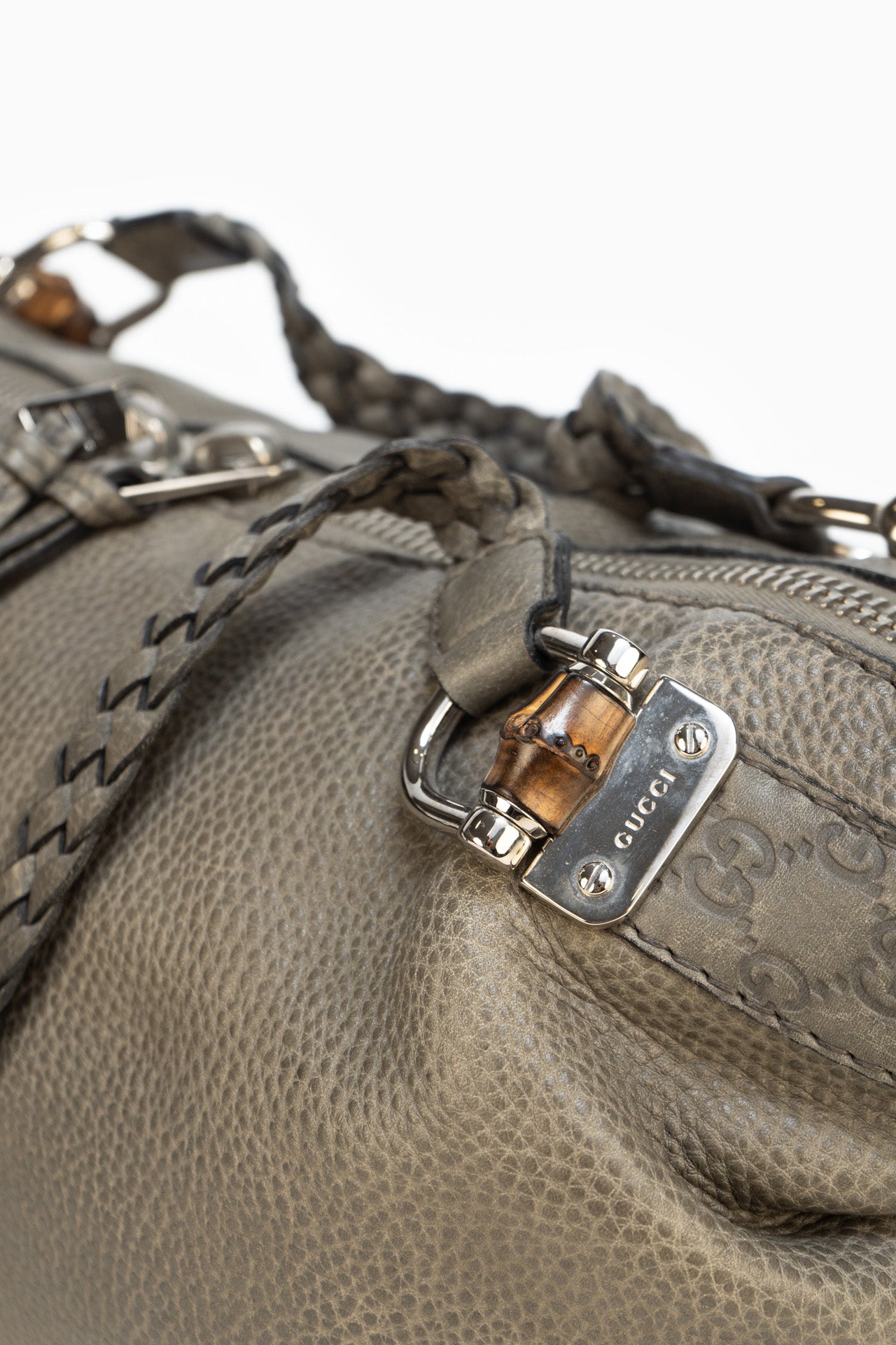 Gucci Grey Leather Handbag With Bamboo Details